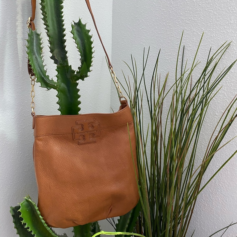 Tory Burch saddle brown leather crossbody bag